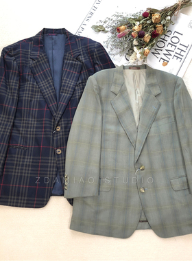 中古大牌G家羊毛格子品质西装外套男女vintgae古着春秋英伦复古