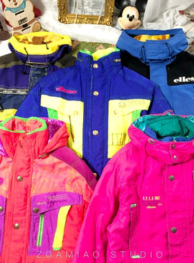 ZDAMIAO日本古着vintage复古撞色ellesse滑雪服户外三防收腰保暖