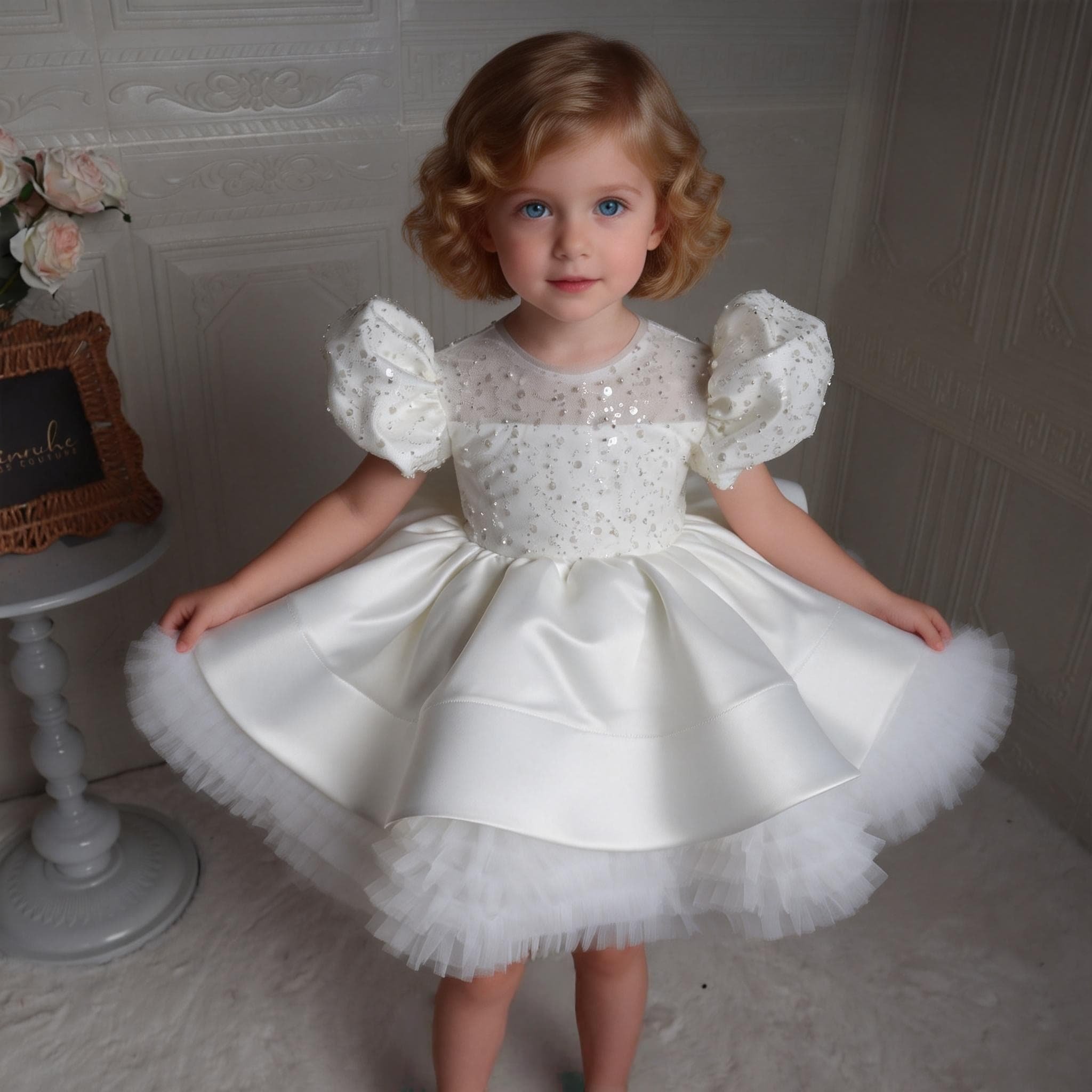 欣入荷女童红色亮片蓬蓬纱公主裙生日儿童礼服演出服蝴蝶结连衣裙