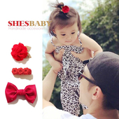 韩国进口贾静雯女儿布布喜庆蝴蝶结宝宝边夹发夹中国风小女孩发饰