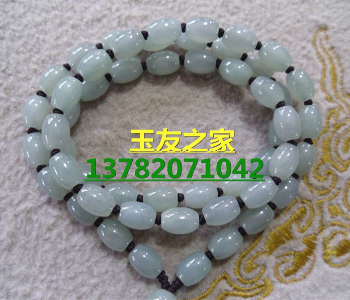 A货翡翠浅油青玉佩挂绳链