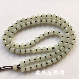 天然和田玉老型珠苹果珠卡7珠链青白色路路通吊坠绳链男女款