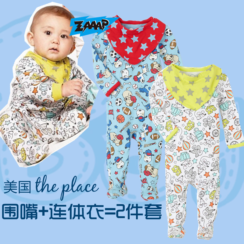 place美国新生儿围兜连体衣