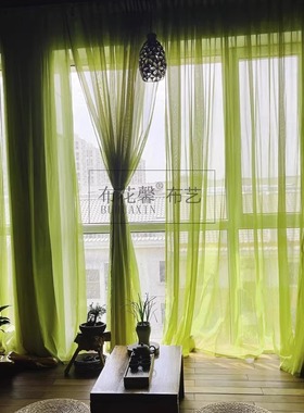 客厅餐厅客栈民宿卧室落地窗果绿色透明窗纱户外摄影背景窗帘纱帘