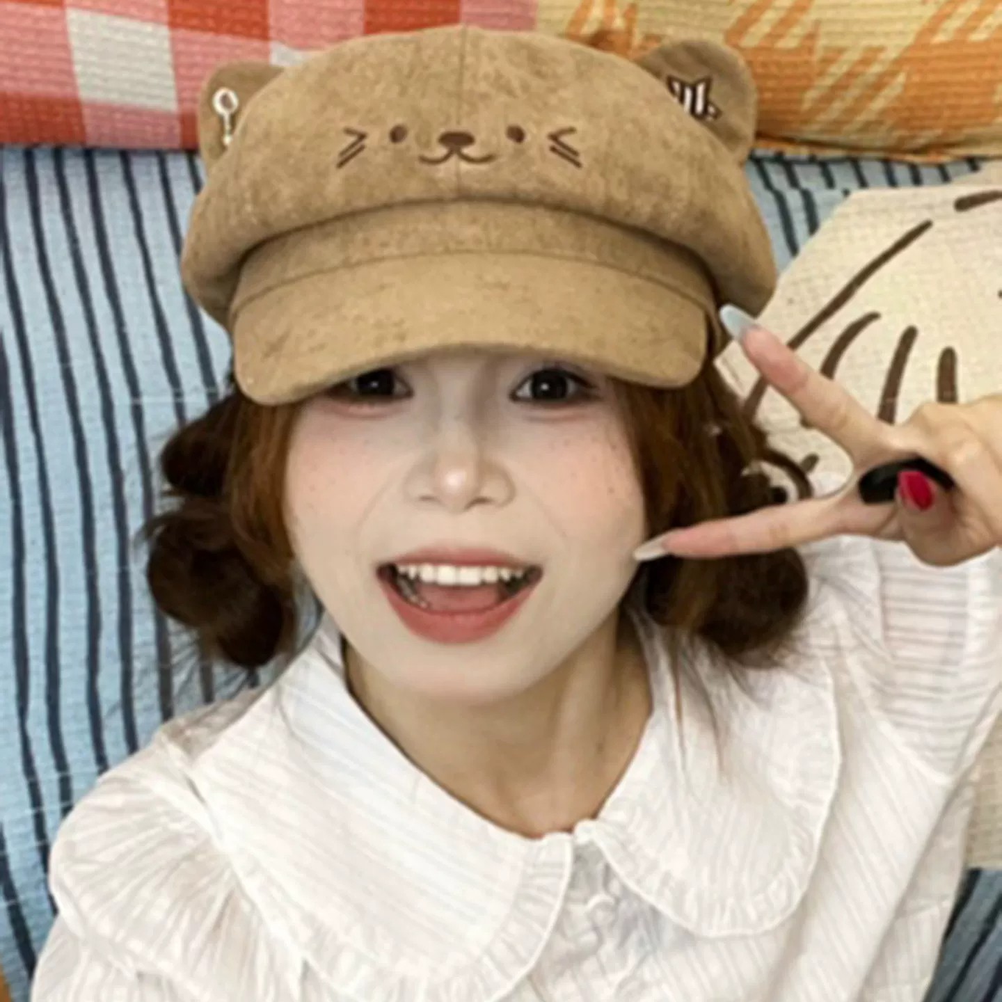 秋冬显脸小甜美八角贝雷帽女