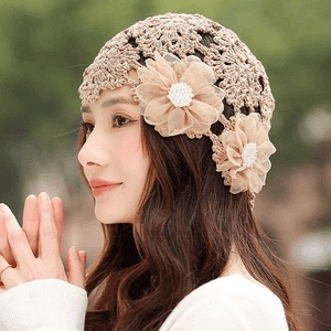 花朵帽子女款女孩镂空薄款包头帽春夏季新款手工钩花头巾遮白发帽