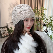 花朵针织帽韩版 秋冬新款 手工钩织法式 包头帽毛线帽保暖帽子显脸小