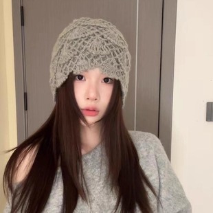 街头时尚千金风女士包头帽秋冬手工保暖帽网红女秋冬帽子蕾丝针织