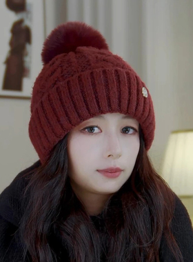 毛线帽女加绒加厚帽子韩版ins百搭秋冬季新款大头围显脸小针织帽