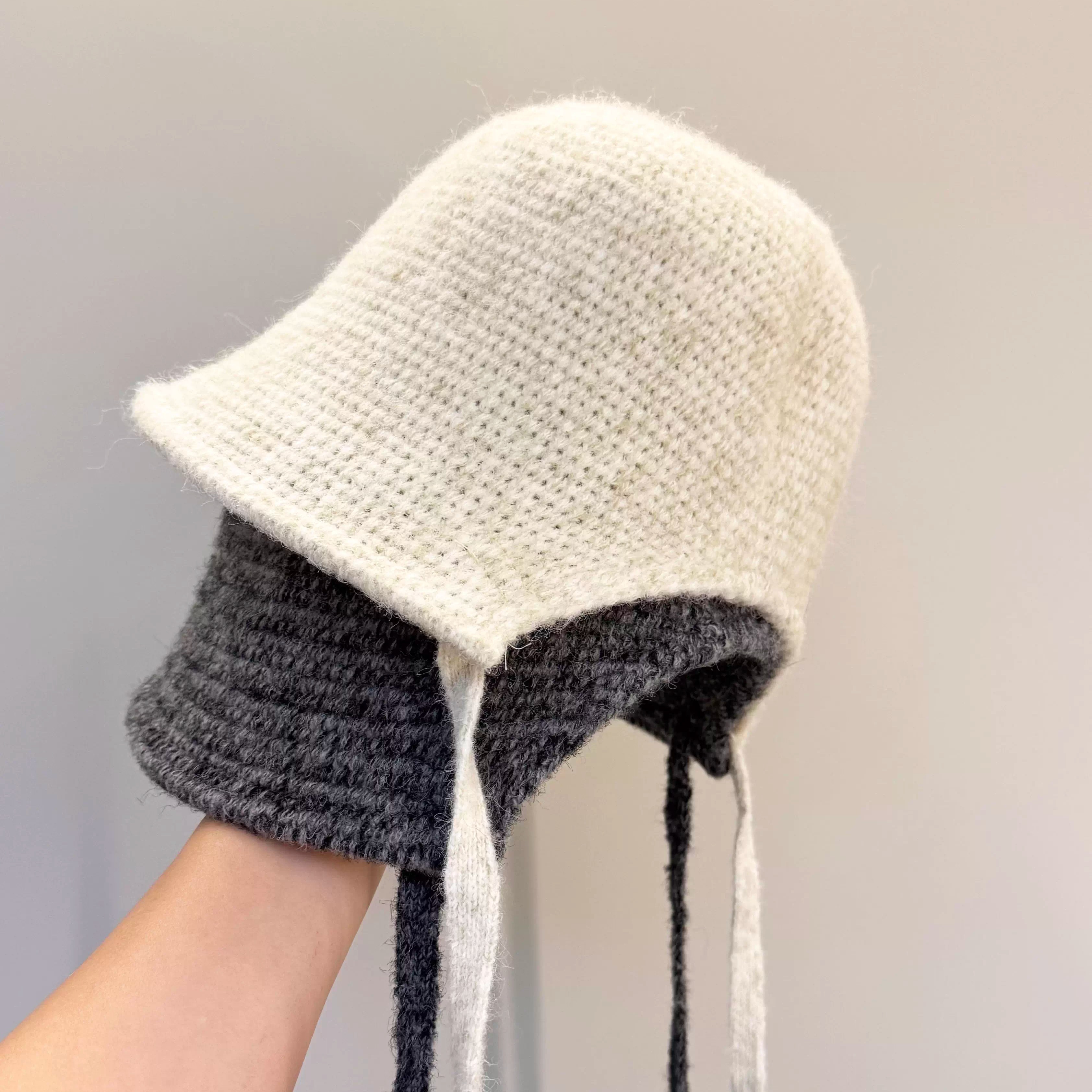 简约百搭流苏系带针织渔夫帽