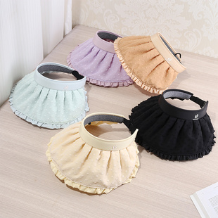 2025新款 可折叠檐遮阳防晒防紫外线遮阳帽潮 蕾丝边空顶帽子女夏季