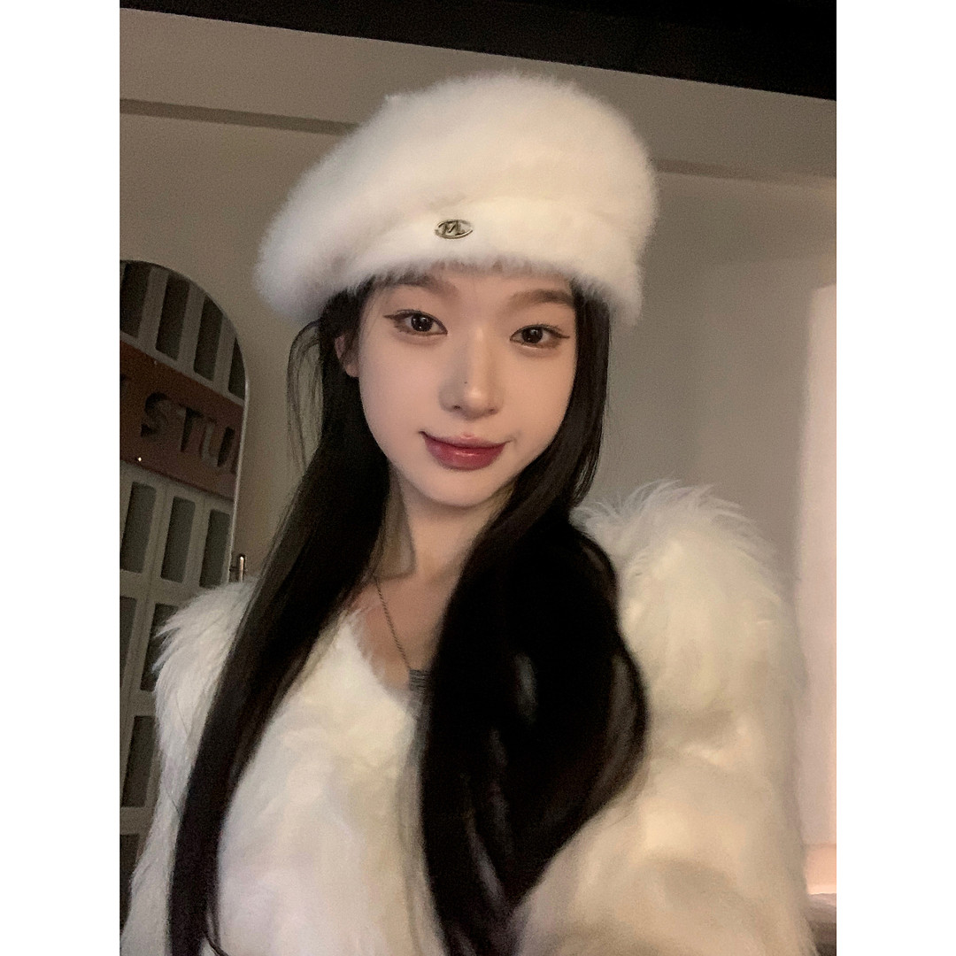 兔毛贝雷帽女定型保暖