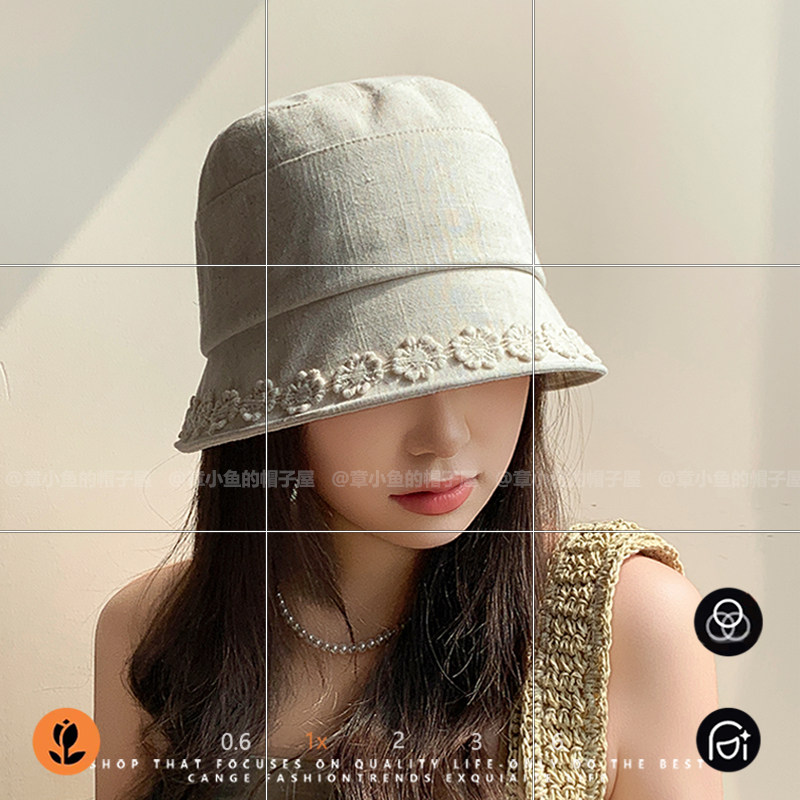 韩版ins开叉刺绣花朵渔夫帽子女