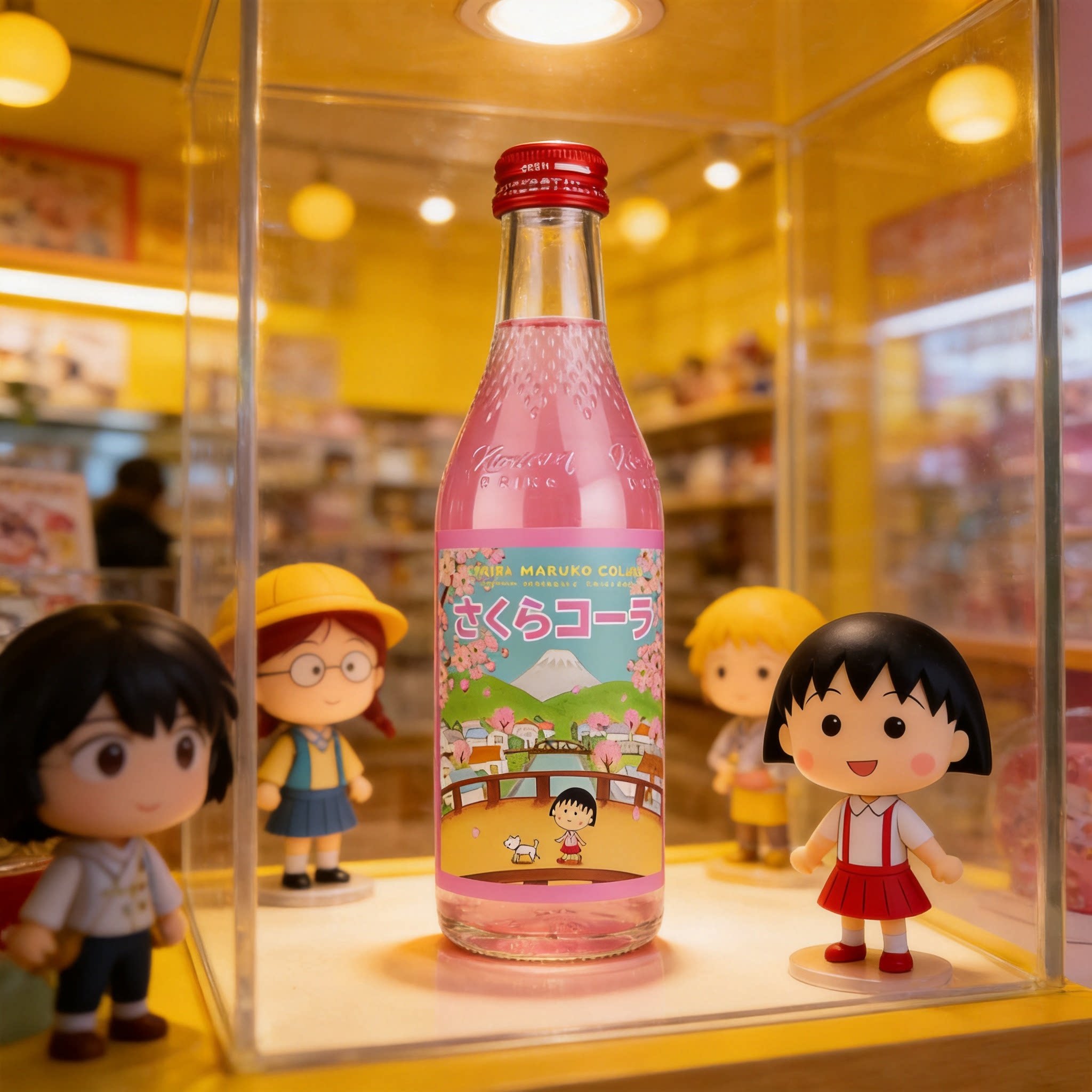 新品木村樱桃小丸子樱花味碳酸饮料240ml日本进口零食品玻璃瓶