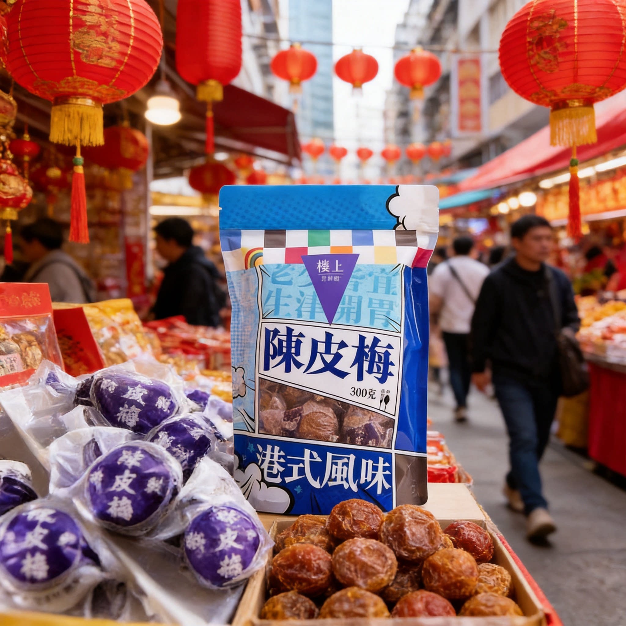 新品香港楼上进口陈皮梅雪花梅大颗粒柑橘皮西梅干零食品甜话梅