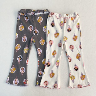 120码 外贸原单日单尾货110 公主螺纹喇叭裤 女童夏装