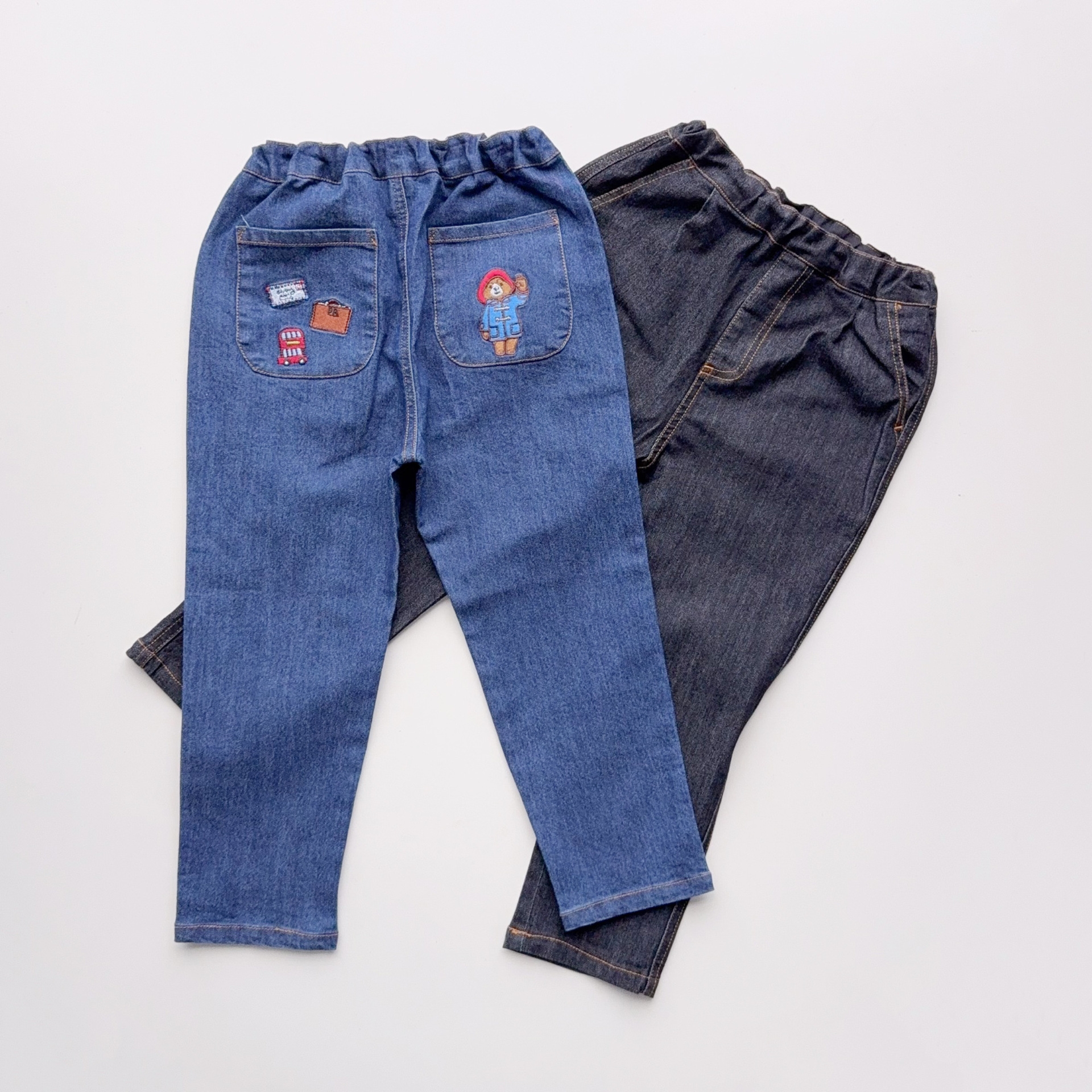 日系童装110-130中小童秋季牛仔裤锥形外裤男童口袋刺绣裤子