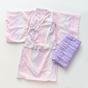 日单童装尾货110-150女孩和服上衣裙子浴衣腰带三件套装