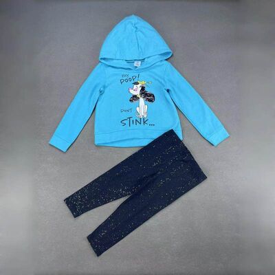 2025新款女童卫衣两件套休闲连帽套装时尚拉绒弹力棉baby 2pc set