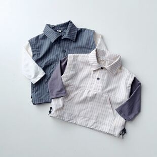 日单尾货80-120男童新款秋季长袖套头衬衫帅酷拼接袖人造丝