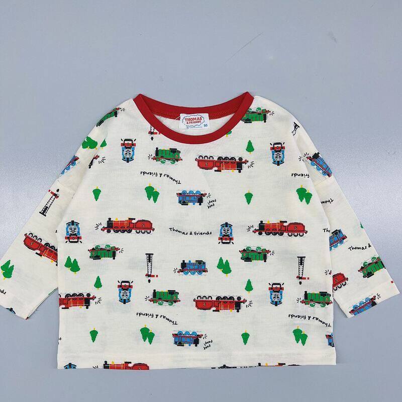 26春迪士卡通圆领撞色罗纹托马斯满印宽松长袖T恤