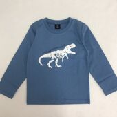 日系男童绣花棉汗布恐龙绣花长袖 T恤100 110日单