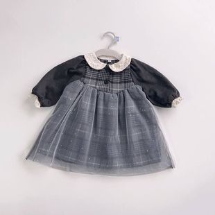 半起毛长袖 特价 130女孩秋冬季 连衣裙蕾丝娃娃领纱网裙 日系童装