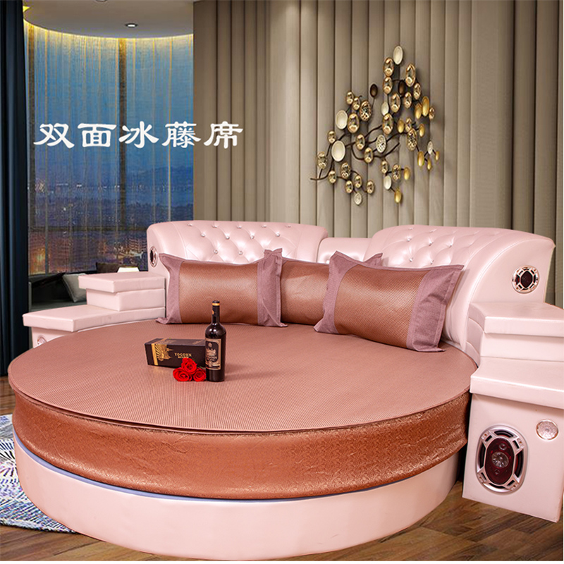 夏季圆床凉席2m2.0米2.2米冰丝席圆形席子可折叠圆冰藤席加厚双面