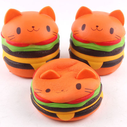仿真慢回弹超大可爱汉堡猫squishy 正版捏捏乐假面包女孩解压玩具