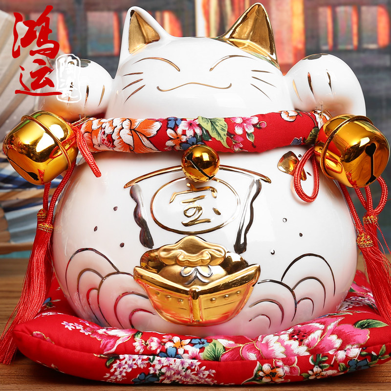 日本猫舍大号金色宝船招财猫摆件 陶瓷储钱罐开业乔迁