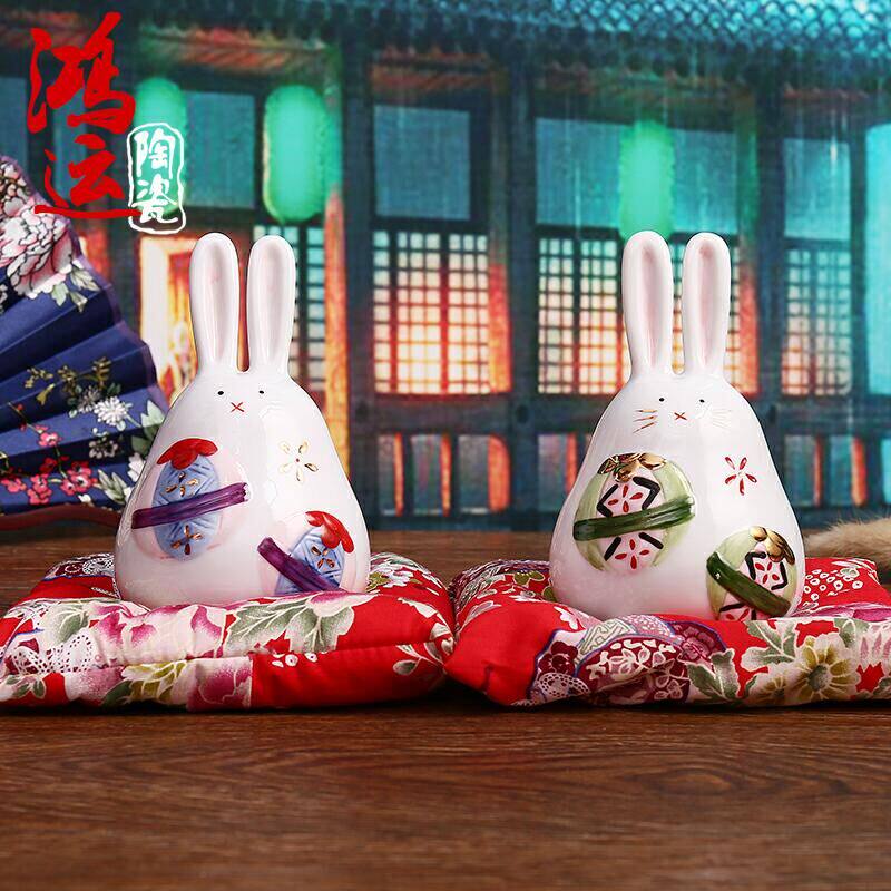招财兔日本陶瓷工艺品摆件办公室客厅家居饰品创意结婚礼物包邮