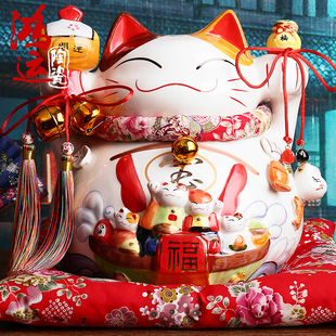 日本招财猫摆件14寸特大号储钱罐存钱罐陶瓷店铺开业家居创意礼品