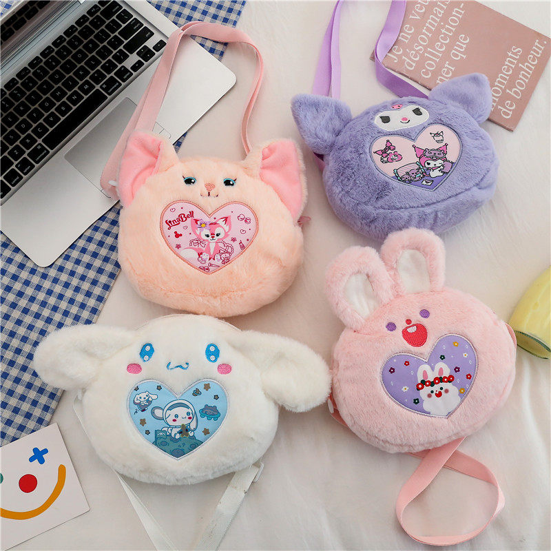 斜挎包卡通小可爱刺绣毛绒包新品