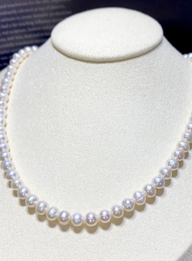 极光淡水珍珠项链 5-6mm强光媲美日本Akoya海水珍珠 OT扣颈链串珠