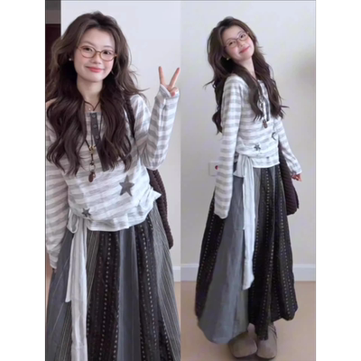 夏季慵懒露肩星星防晒长袖T恤