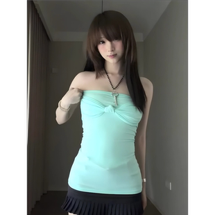 一字肩扭结抹胸背心女夏季新款修身显瘦设计感性感辣妹无袖上衣