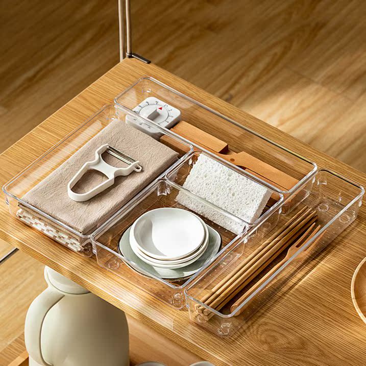 抽屉收纳化妆品整理盒分隔箱厨房餐具收纳盒家用多功能塑料储物盒怎么看?