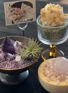 天然粉紫水晶微景观办公室摆件礼物招财聚宝消磁净化碗高级礼盒