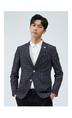 20CDX051SA新款春季休闲男装时尚百搭单西深灰色单排扣格子青年