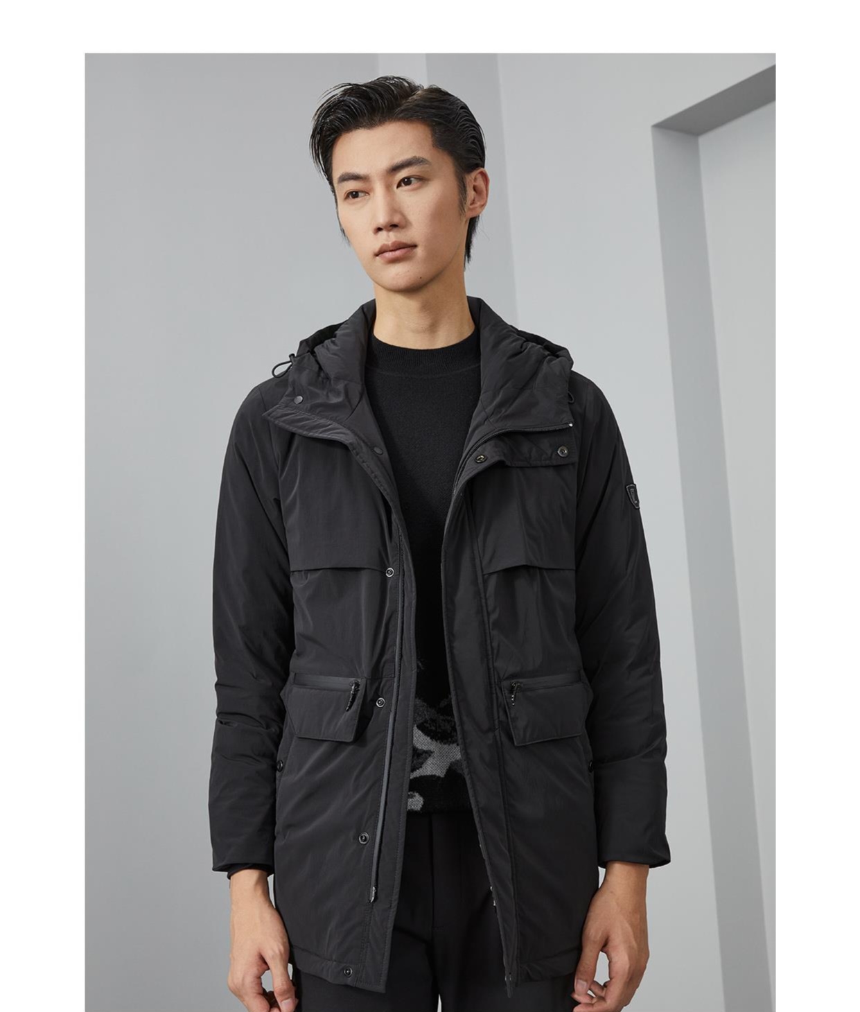 22DRF9581S利家新款休闲商务男装中长款鹅绒羽绒服胶囊系列