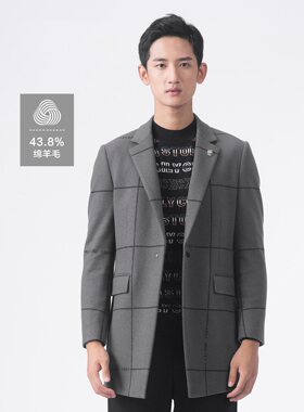利家2022冬季新品商务休闲羊绒大衣男式中长款格子纯色20DYR2072Y