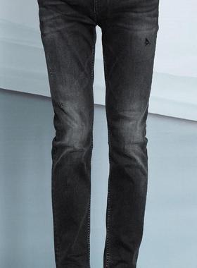 19DNZ21201利家男装冬季时尚牛仔裤男黑色低腰窄脚长裤弹力