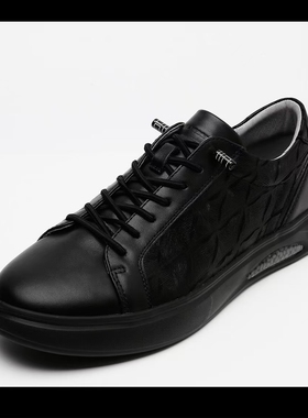 24QXL30601利家牛皮革休闲板鞋男士潮流压花系带舒适秋季新款