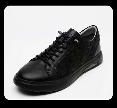 24QXL30601利家牛皮革休闲板鞋男士潮流压花系带舒适秋季新款