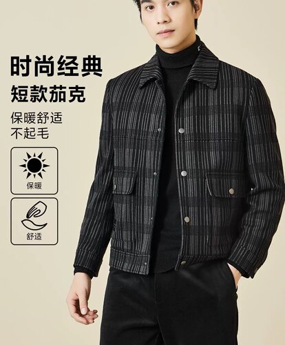 23DYR0021Y 0022Y利家新款休闲商务男装冬新款翻领毛呢羽绒外套