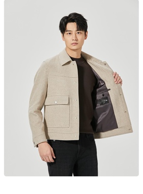 24DYR0121Y利家新款男装冬款羊毛千鸟格夹克毛呢外套
