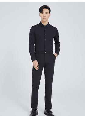 22CXC9061S利家秋季商务绅士修身黑色长袖衬衫时尚百搭休闲衬衣