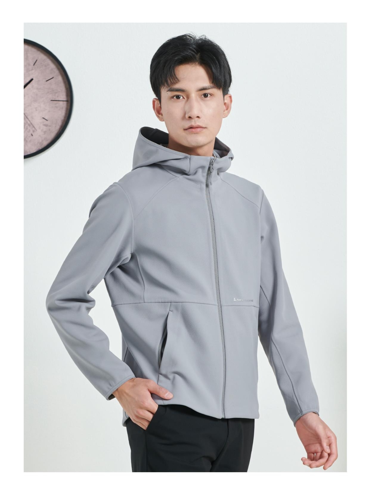 利家男装秋款时尚休闲夹克男士连帽中长款户外弹力单衣23QJK3051A