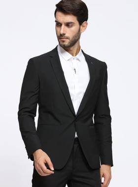 18CXF011SA 利家男春季新款休闲平驳领黑色修身上衣套装西服外套