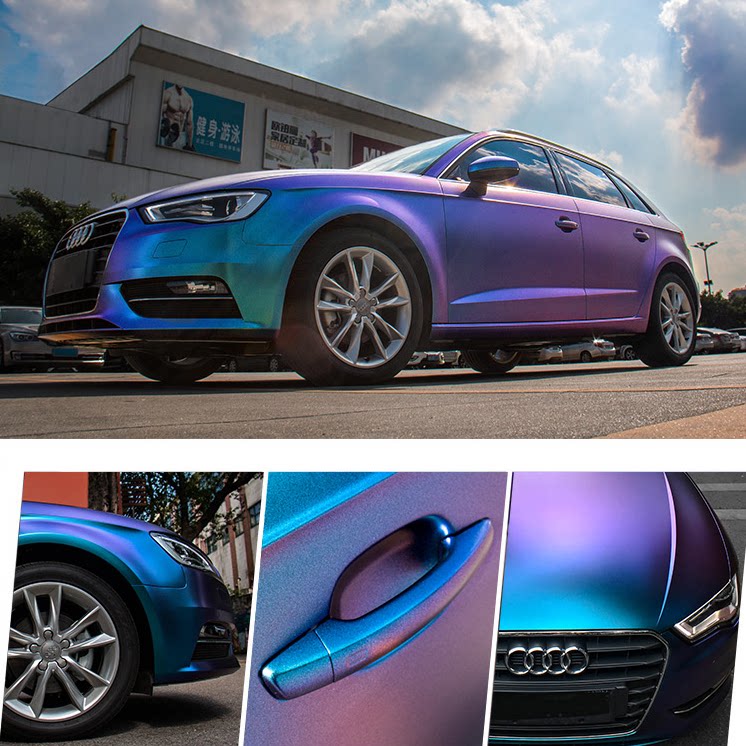 钻石紫魅蓝车身改色膜电光金属贴纸亮面珠光变色龙汽车改色贴膜